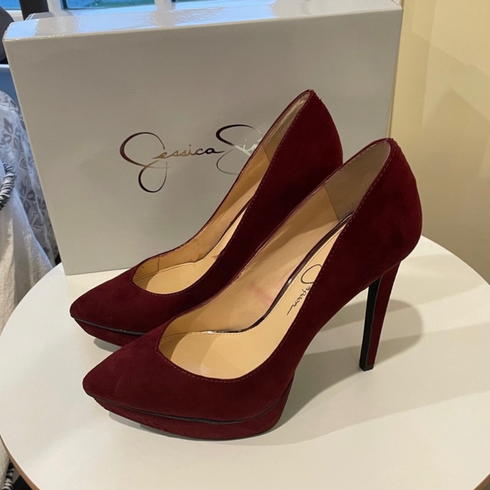 Red suede heels